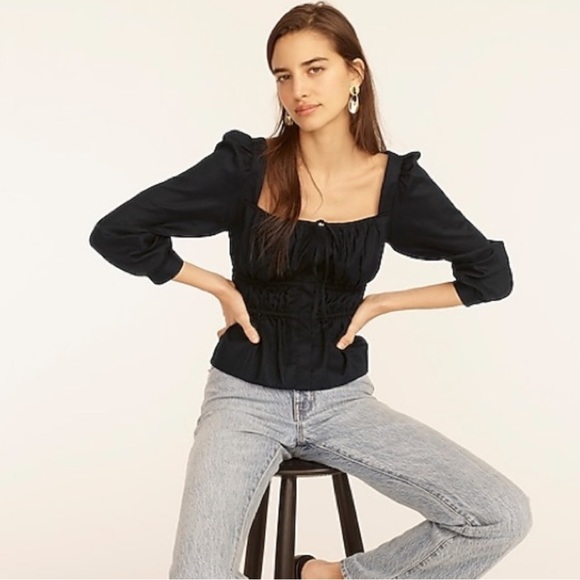 NWT J. Crew Cinched Squareneck Ruched Peplum Blouse in Pistachio - Picture 3 of 7